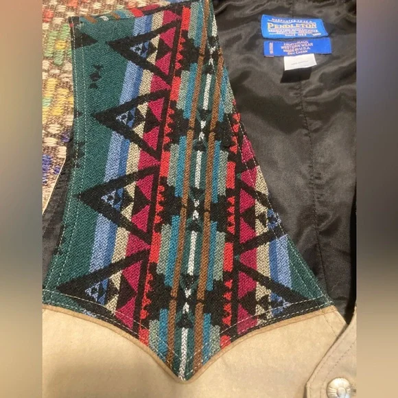 Vintage Pendelton Vest Blanket cotton native american aztec khaki western - Picture 2 of 12